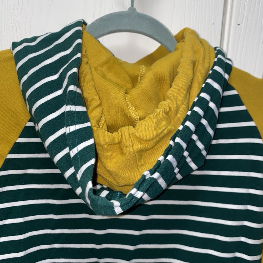 Women's & Colorblock Striped Double Hoodie Sweatshirt Green And Mustard Small - Picture 10 of 11